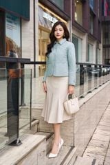 Áo Phao Nữ Dáng Ngắn Họa Tiết Chần Trám, Cổ Đức Thanh Lịch