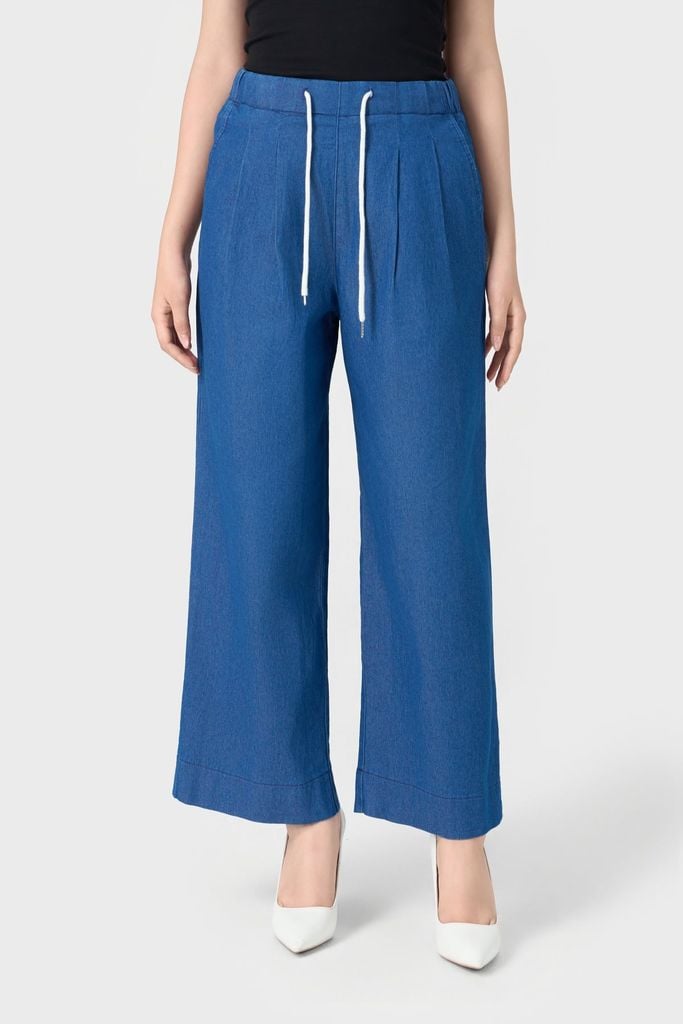 Quần Jean Nữ Ống Rộng Soft-Touch Denim Cao Cấp - Cạp Chun Hack Dáng Thoải Mái