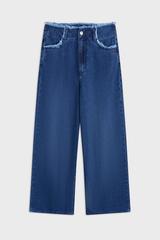 Quần Jean Nữ Ống Rộng Cạp Cao Denim Cotton Cao Cấp - Hack Dáng Tối Đa, Viền Tua Rua Cá Tính
