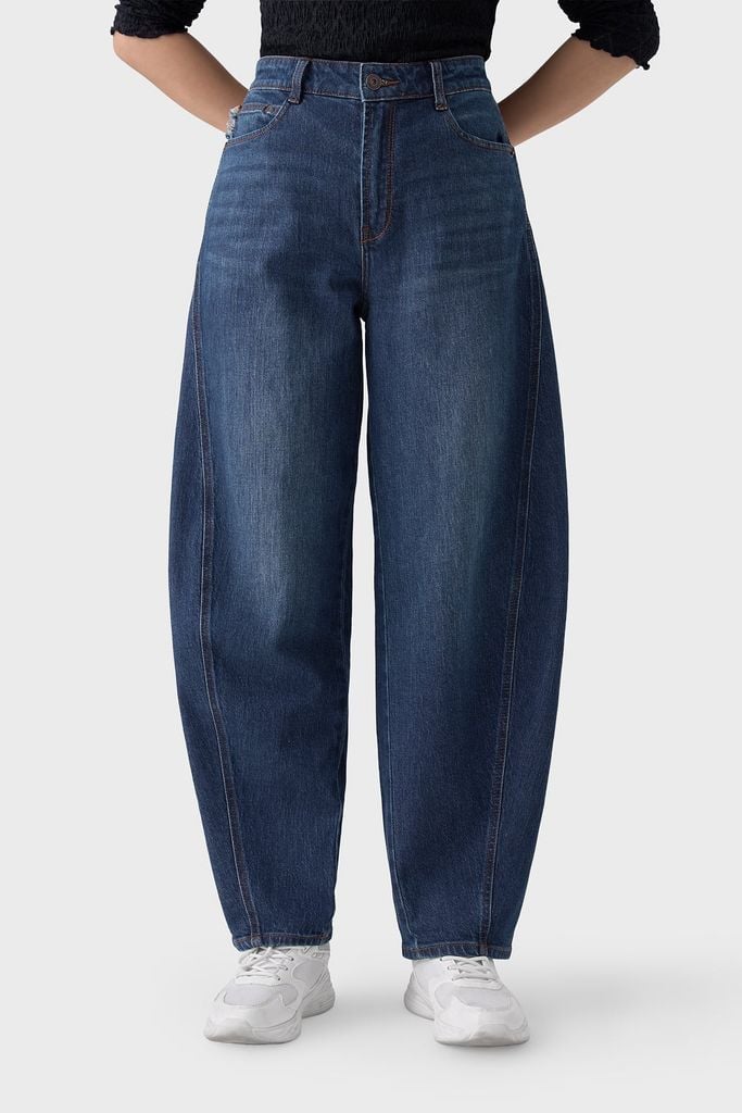 Quần Jean Nữ Ống Cong Cạp Cao - Viền Túi Mài Cá Tính