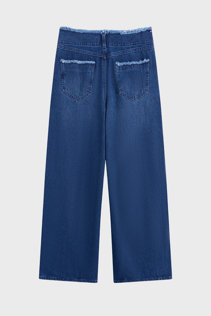 Quần Jean Nữ Ống Rộng Cạp Cao Denim Cotton Cao Cấp - Hack Dáng Tối Đa, Viền Tua Rua Cá Tính