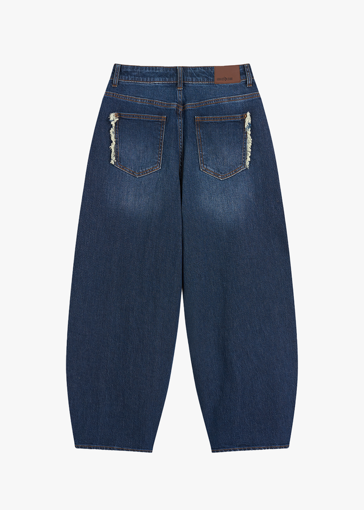 Quần Jean Nữ Ống Cong Cạp Cao - Viền Túi Mài Cá Tính