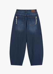 Quần Jean Nữ Ống Cong Cạp Cao - Viền Túi Mài Cá Tính