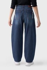 Quần Jean Nữ Ống Cong Cạp Cao - Viền Túi Mài Cá Tính