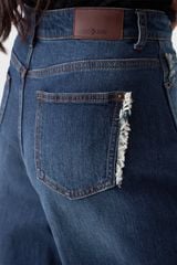 Quần Jean Nữ Ống Cong Cạp Cao - Viền Túi Mài Cá Tính