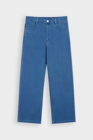 Quần Jean Nữ Suông Vừa Cạp Chun Nửa Vòng - Vải Jeans Slub Mềm Nhẹ