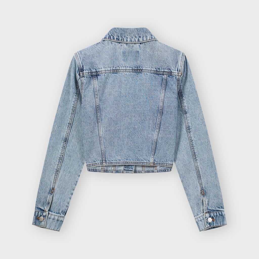 Áo Khoác Jean Nữ Croptop Cotton Denim Cao Cấp Xanh Chàm - Hack Dáng Thời Thượng Tôn Chiều Cao