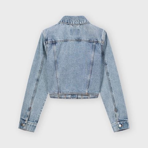 Áo Khoác Jean Nữ Croptop Cotton Denim Cao Cấp Xanh Chàm - Hack Dáng Thời Thượng Tôn Chiều Cao