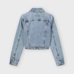 Áo Khoác Jean Nữ Croptop Cotton Denim Cao Cấp Xanh Chàm - Hack Dáng Thời Thượng Tôn Chiều Cao