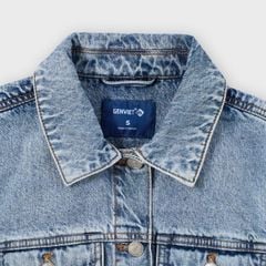 Áo Khoác Jean Nữ Croptop Cotton Denim Cao Cấp Xanh Chàm - Hack Dáng Thời Thượng Tôn Chiều Cao