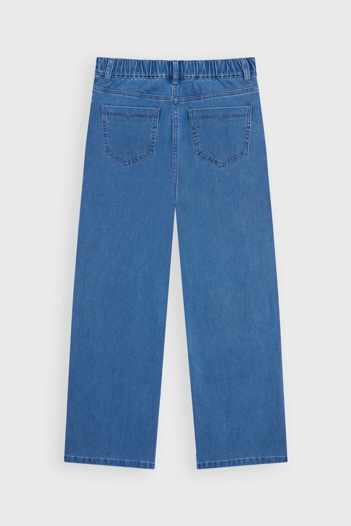 Quần Jean Nữ Suông Vừa Cạp Chun Nửa Vòng - Vải Jeans Slub Mềm Nhẹ