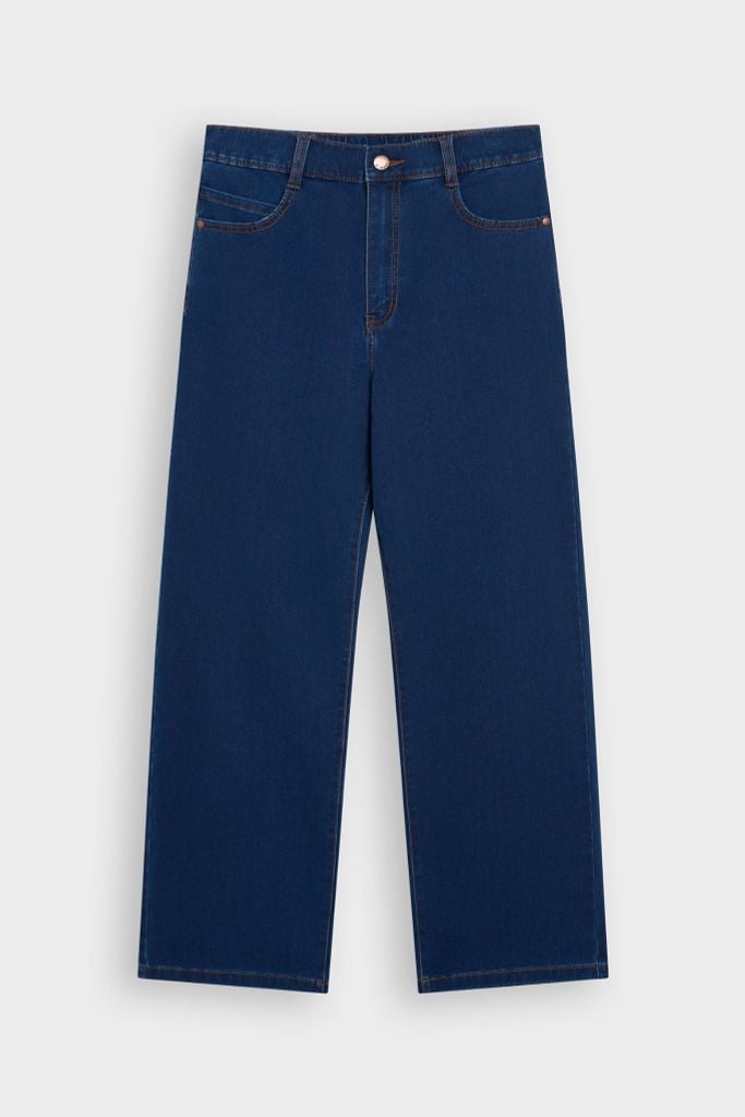 Quần Jean Nữ Suông Vừa Cạp Chun Nửa Vòng - Vải Jeans Slub Mềm Nhẹ