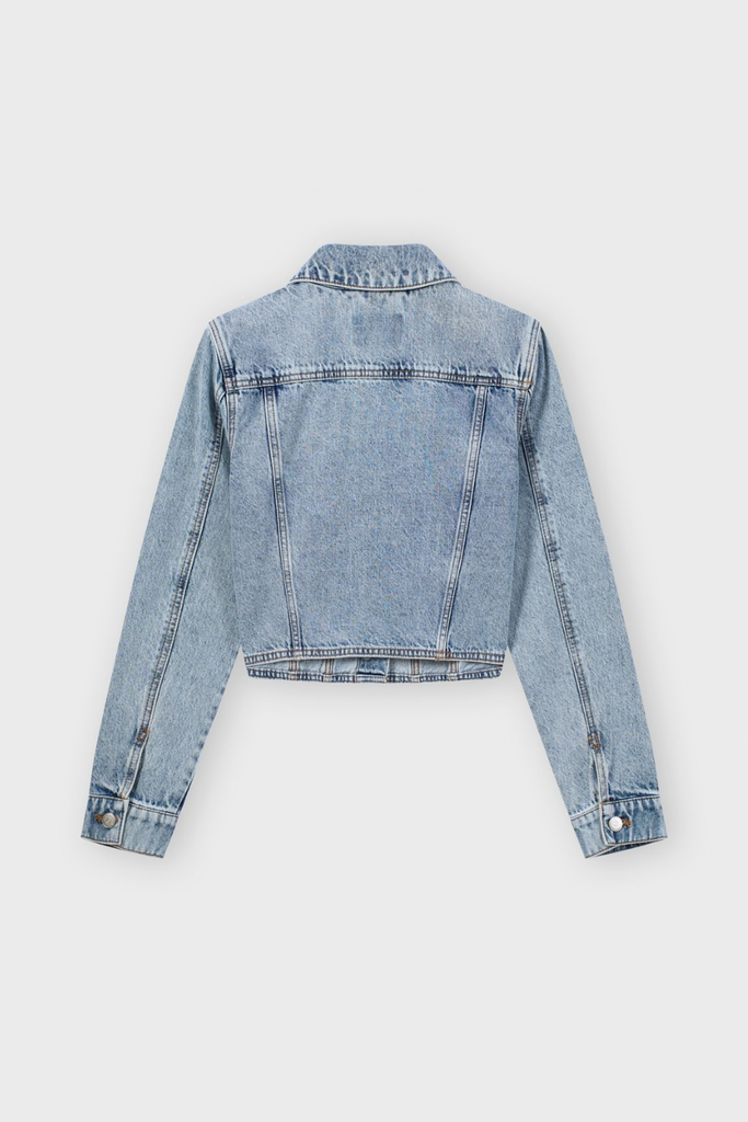 Áo Khoác Jean Nữ Croptop Cotton Denim Cao Cấp Xanh Chàm - Hack Dáng Thời Thượng Tôn Chiều Cao