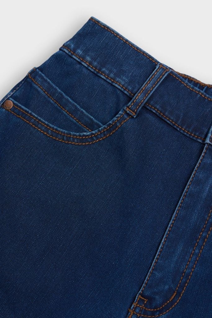 Quần Jean Nữ Suông Vừa Cạp Chun Nửa Vòng - Vải Jeans Slub Mềm Nhẹ