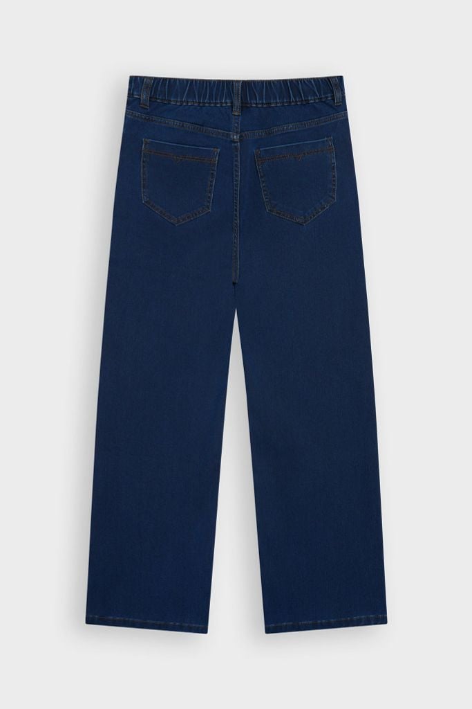 Quần Jean Nữ Suông Vừa Cạp Chun Nửa Vòng - Vải Jeans Slub Mềm Nhẹ