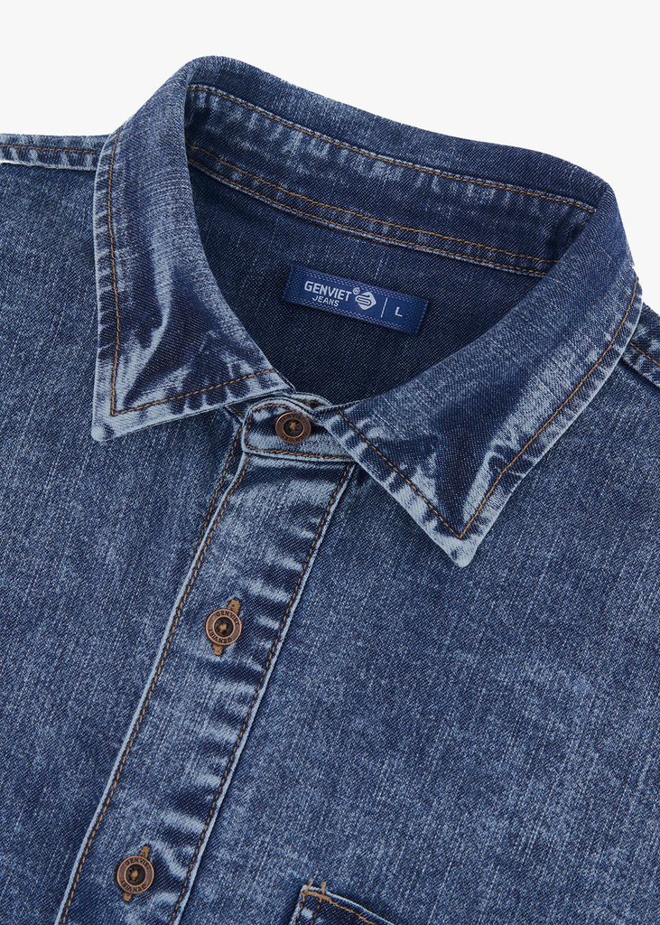 Áo Sơ Mi Jean Nam Cộc Tay - Form Oversize Thoải Mái