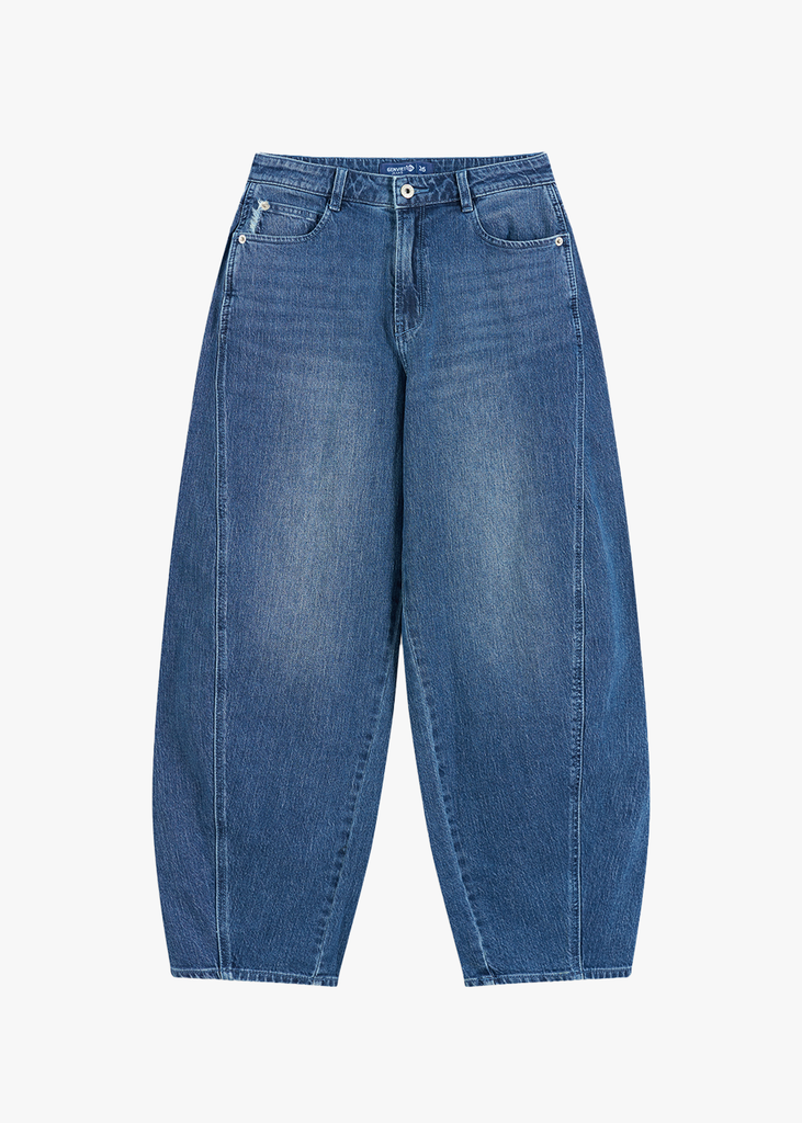 Quần Jean Nữ Ống Cong Cạp Cao - Viền Túi Mài Cá Tính