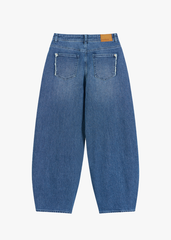 Quần Jean Nữ Ống Cong Cạp Cao - Viền Túi Mài Cá Tính