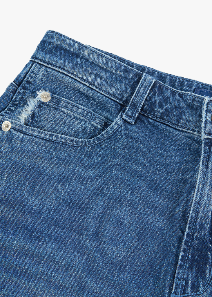 Quần Jean Nữ Ống Cong Cạp Cao - Viền Túi Mài Cá Tính