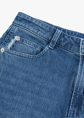 Quần Jean Nữ Ống Cong Cạp Cao - Viền Túi Mài Cá Tính