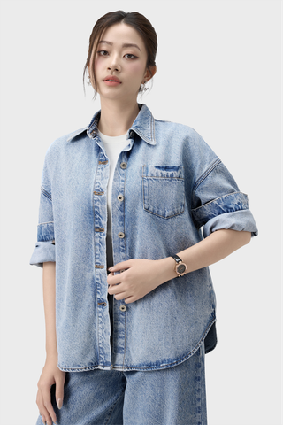 Áo Sơ Mi Jean Nữ Dáng Suông - Mềm Mát, Phom Rộng Trẻ Trung