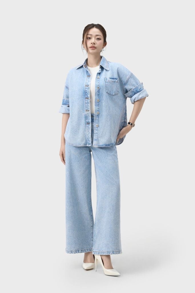 Áo Sơ Mi Jean Nữ Dáng Suông - Mềm Mát, Phom Rộng Trẻ Trung