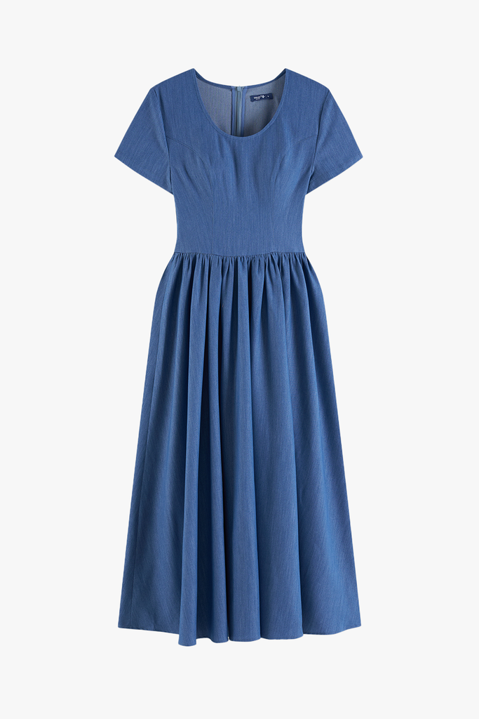 Đầm Xòe Nữ Liền Thân Tay Ngắn Cổ Tròn - Soft Denim Mềm Mát