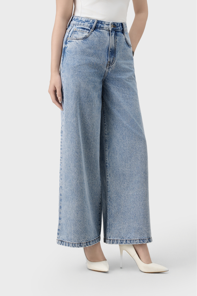 Quần Jean Nữ Ống Rộng Cạp Cao Luxury Denim - Phong Cách Trẻ Trung
