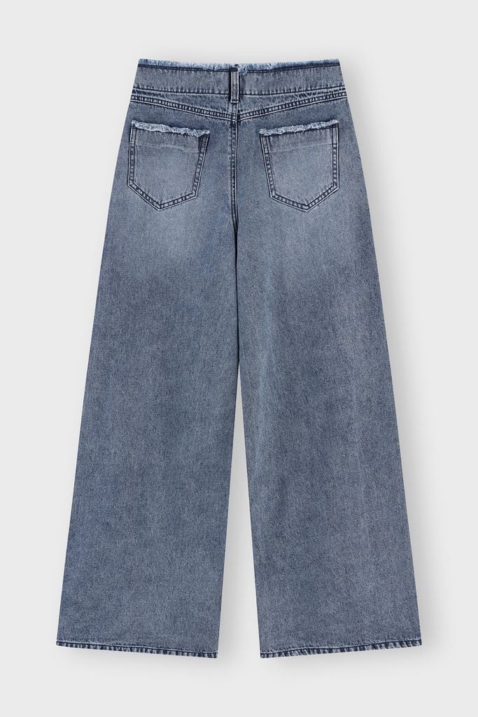Quần Jean Nữ Ống Rộng Cạp Cao Denim Cotton Cao Cấp - Hack Dáng Tối Đa, Viền Tua Rua Cá Tính