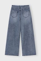 Quần Jean Nữ Ống Rộng Cạp Cao Denim Cotton Cao Cấp - Hack Dáng Tối Đa, Viền Tua Rua Cá Tính