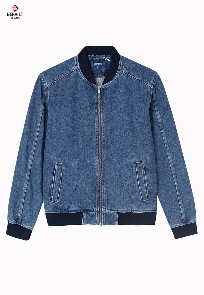 Áo Khoác Jeans 1 Lớp Nam Bomber – Họa Tiết Chéo Thêu Tay
