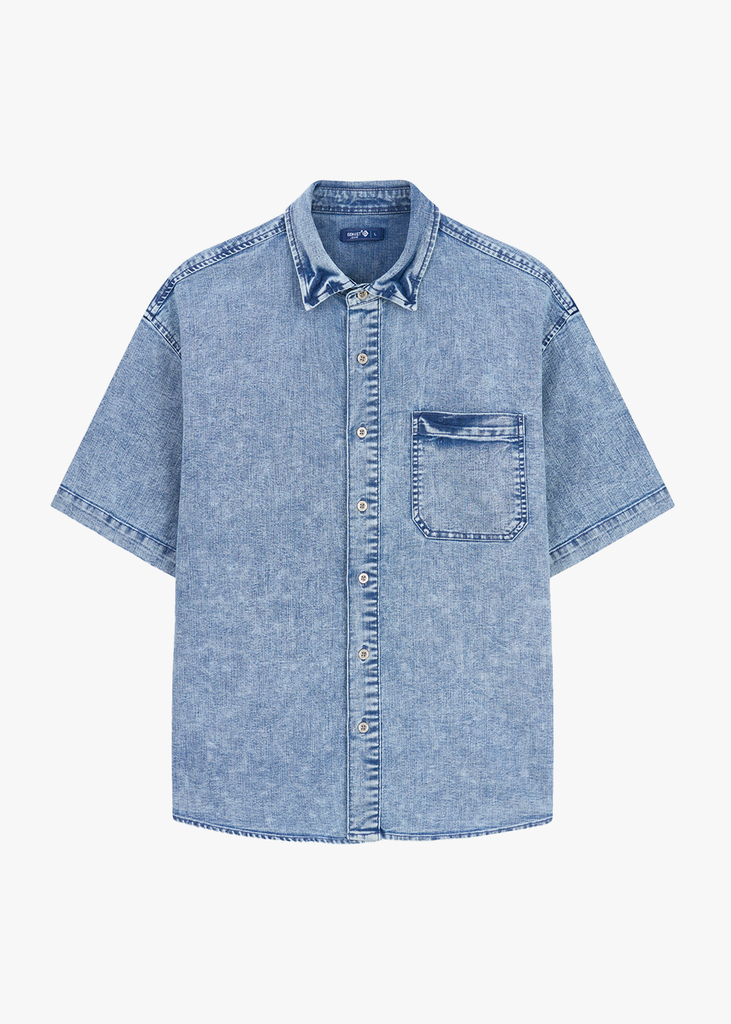 Áo Sơ Mi Jean Nam Cộc Tay - Form Oversize Thoải Mái