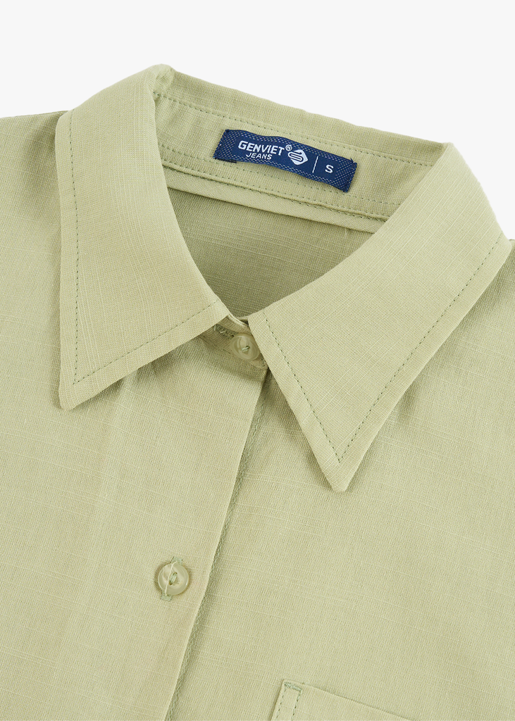 Áo Sơ Mi Nữ Croptop Cộc Tay - Chất Vải Thô Trẻ Trung Năng Động