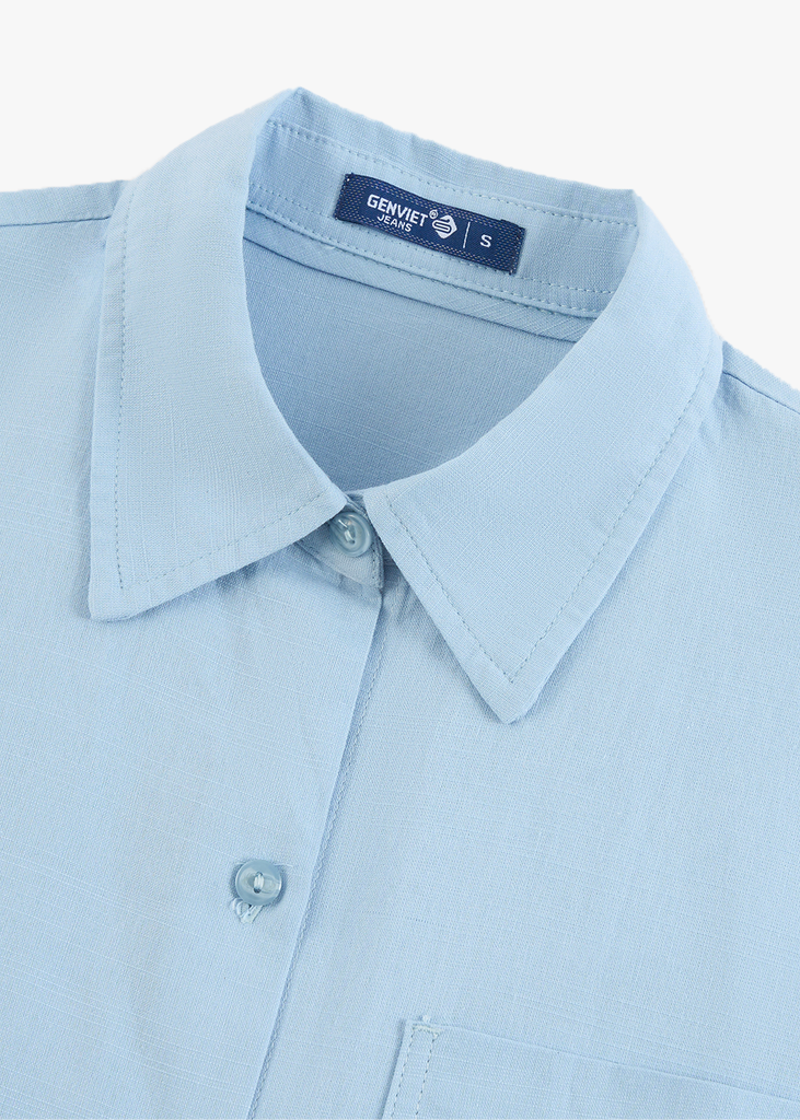 Áo Sơ Mi Nữ Croptop Cộc Tay - Chất Vải Thô Trẻ Trung Năng Động