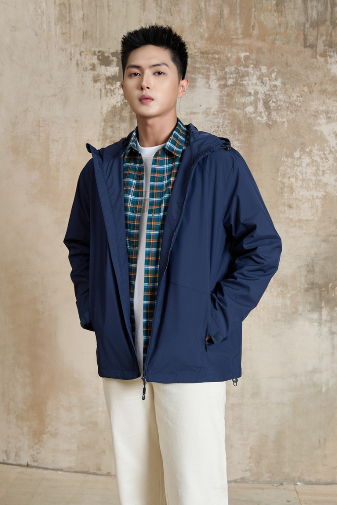 Áo Khoác Gió Có Mũ 2 Lớp - Túi Chéo, Chống Nước, Cản Gió