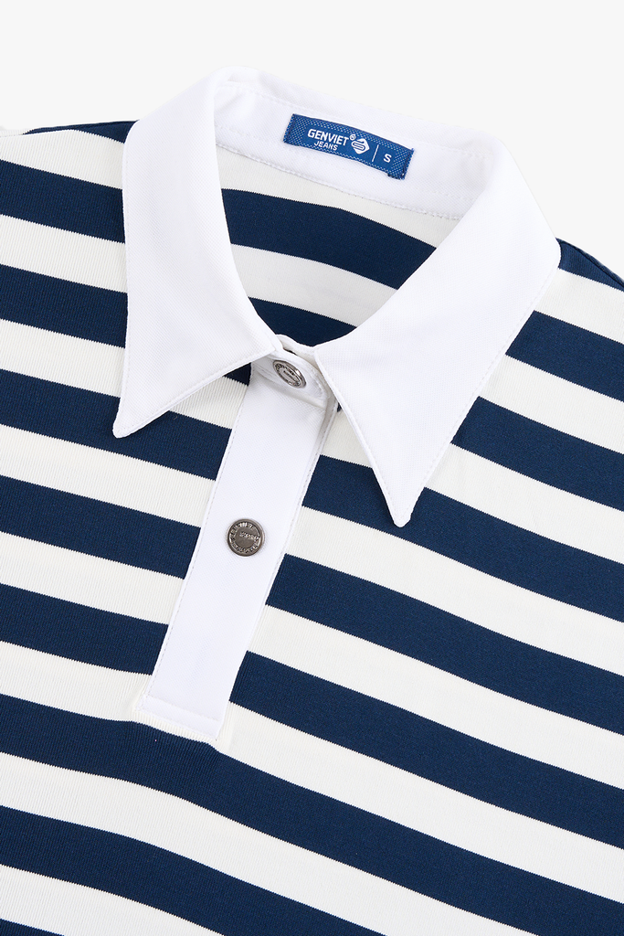 Áo Polo Croptop Kẻ Sọc Năng Động - Thiết Kế Cổ Phối Màu Thanh Lịch