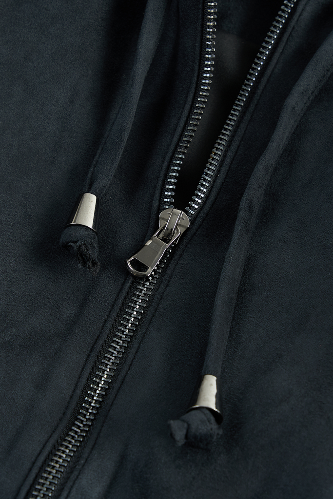 Áo Khoác Da Lộn Nữ Dáng Suông Có Mũ