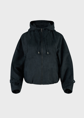 Áo Khoác Da Lộn Nữ Dáng Suông Có Mũ