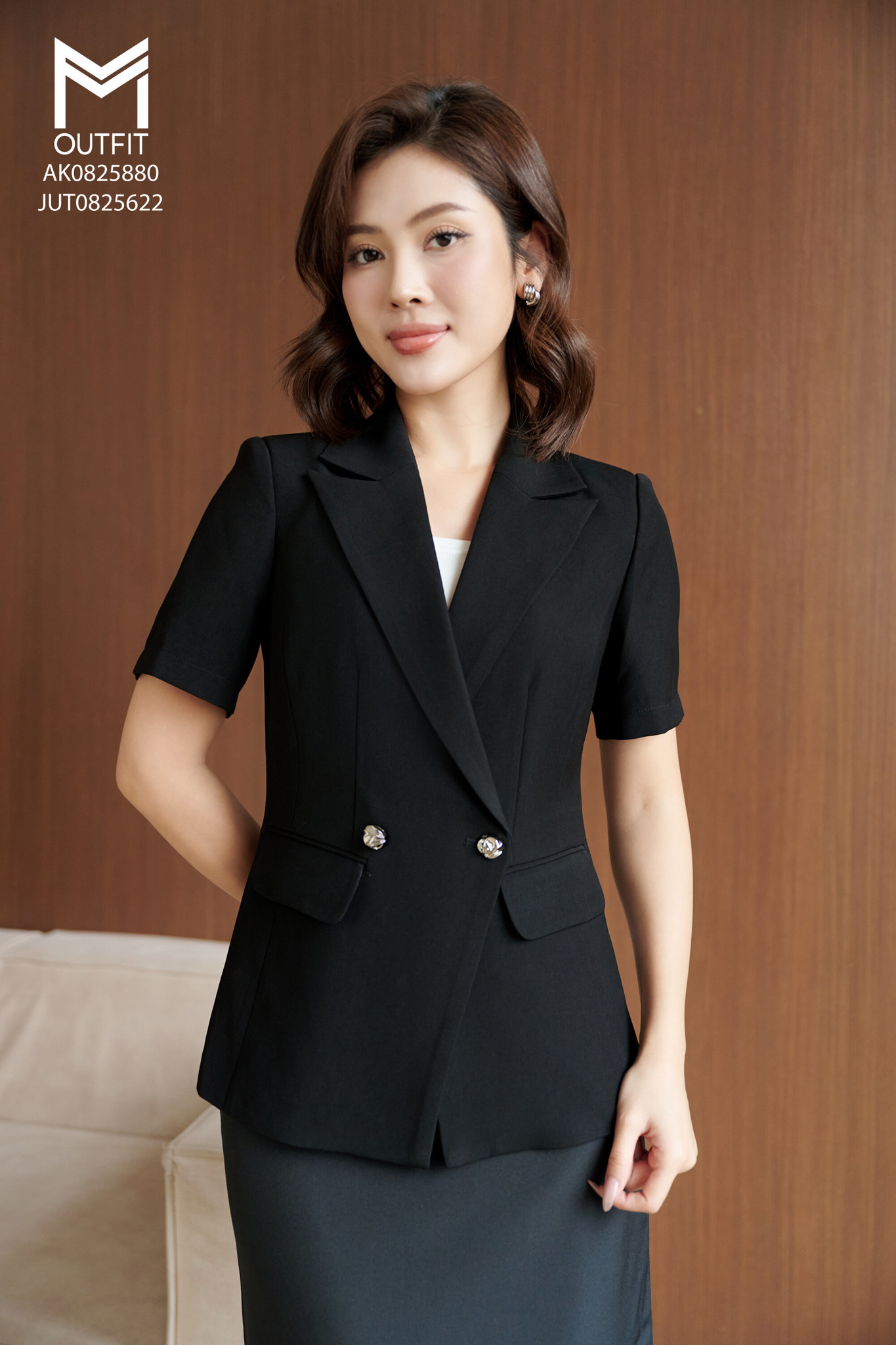 Áo khoác cộc tay vạt lệch