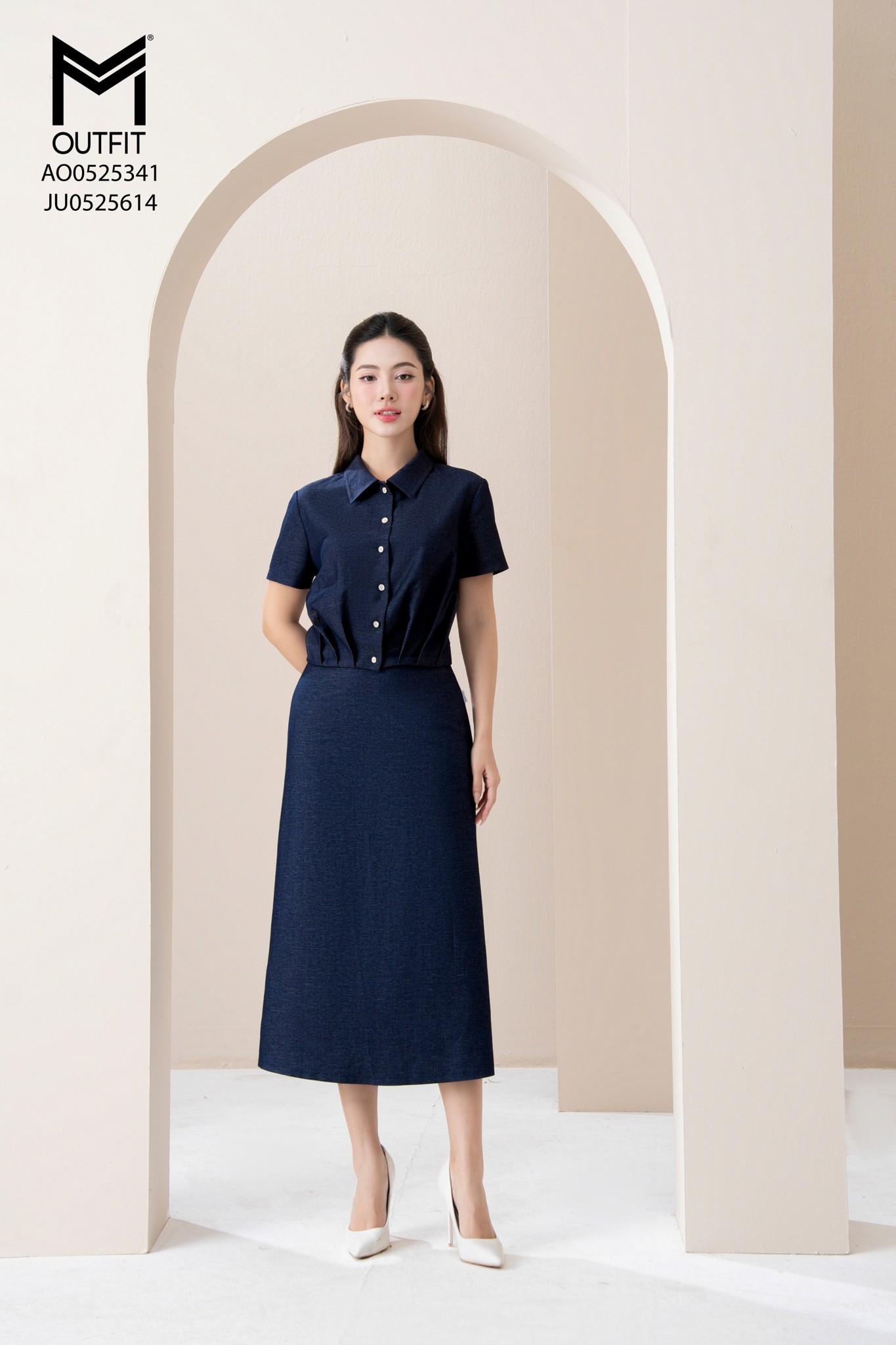 Chân váy dáng A dài 80cm mix với áo AO0525341