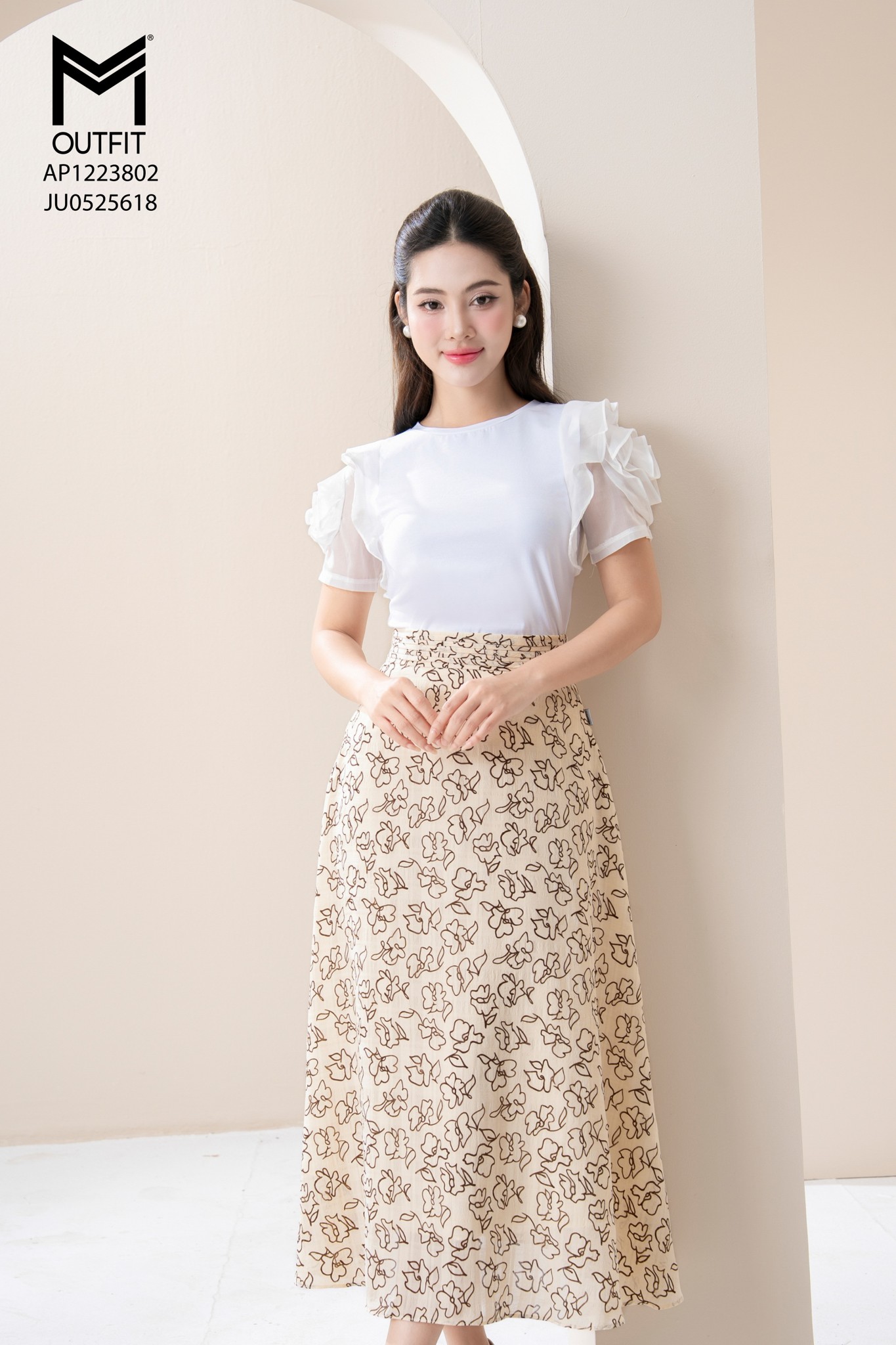 Chân váy xòe cạp xếp ly dài 85cm