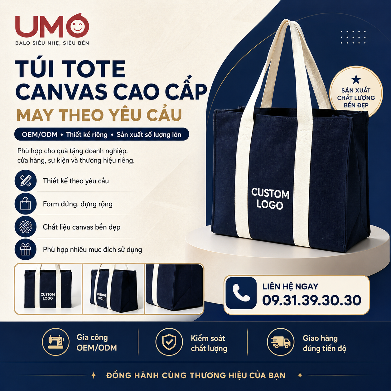  May Túi Tote Có Khóa Kéo In Logo Theo Yêu Cầu OEM/ODM – TB6071308 