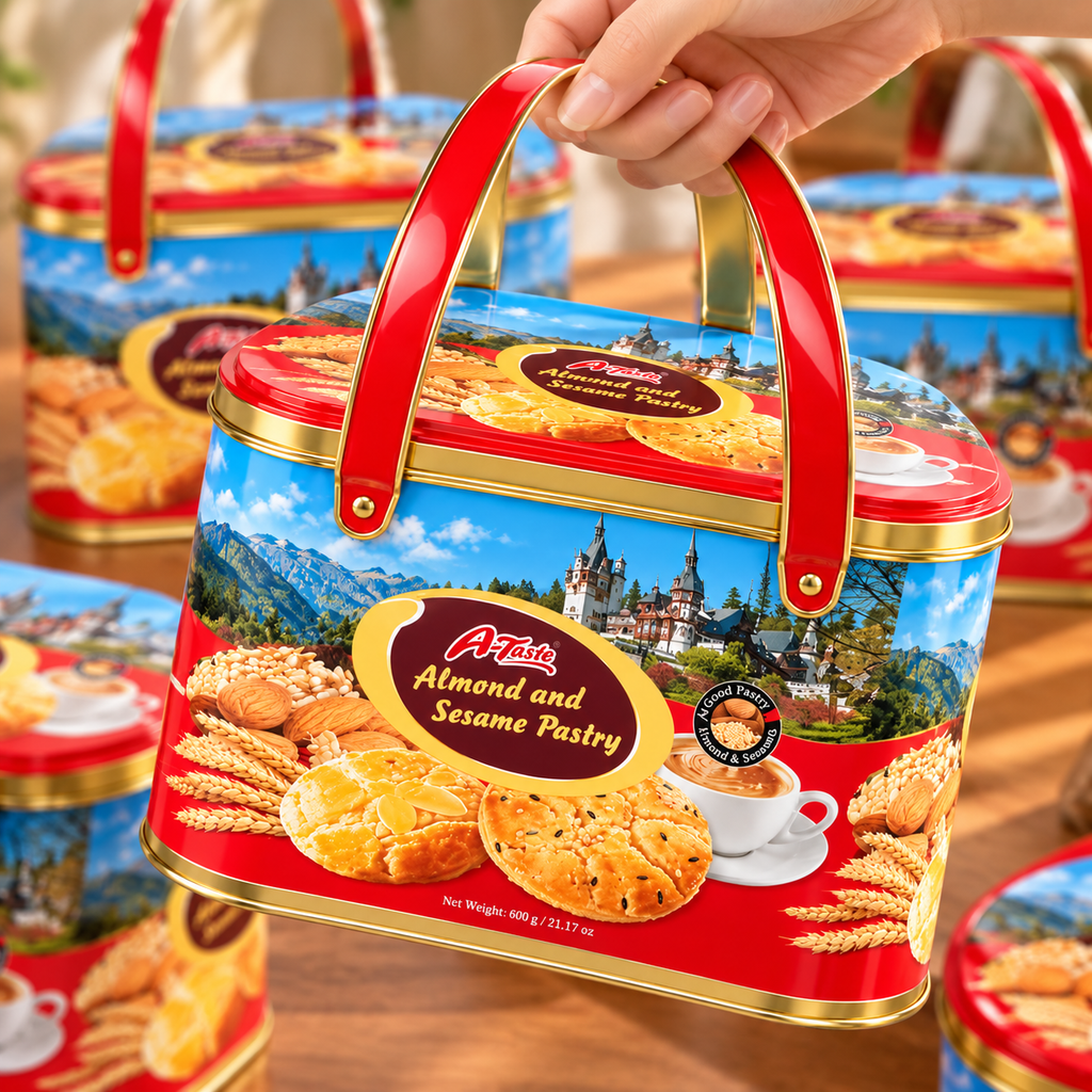 Bánh Quy Hạnh Nhân A-Taste Almond & Sesame Pastry - Hộp Thiếc 600g
