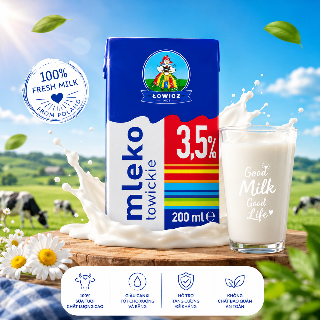 Sữa Tiệt Trùng Ba Lan Mleko Łowickie 3.5% - 200ml
