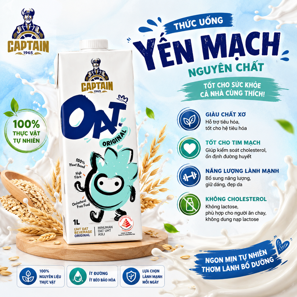 Sữa Yến Mạch Oat Original Captain - 1 Lít