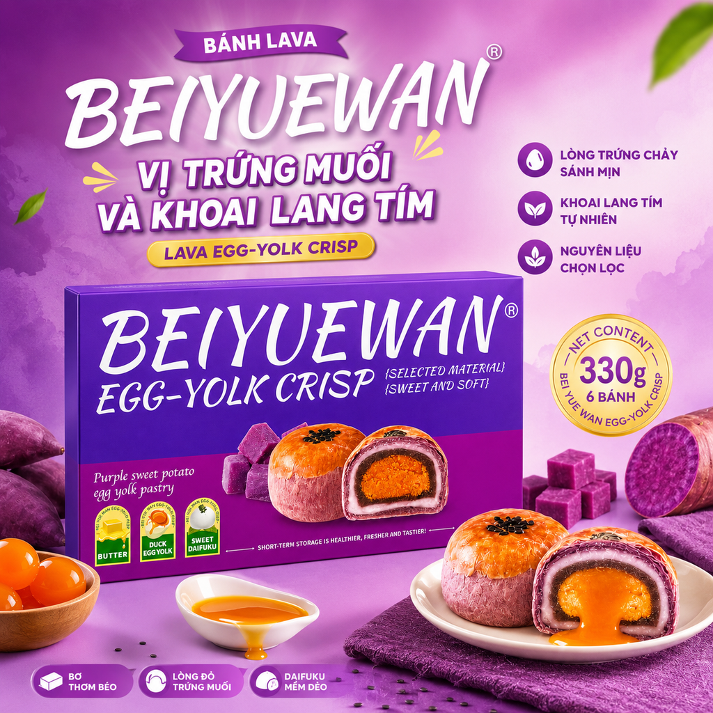 Bánh Lava Bei Yue Wan Vị Trứng Muối Và Khoai Lang Tím - 330g
