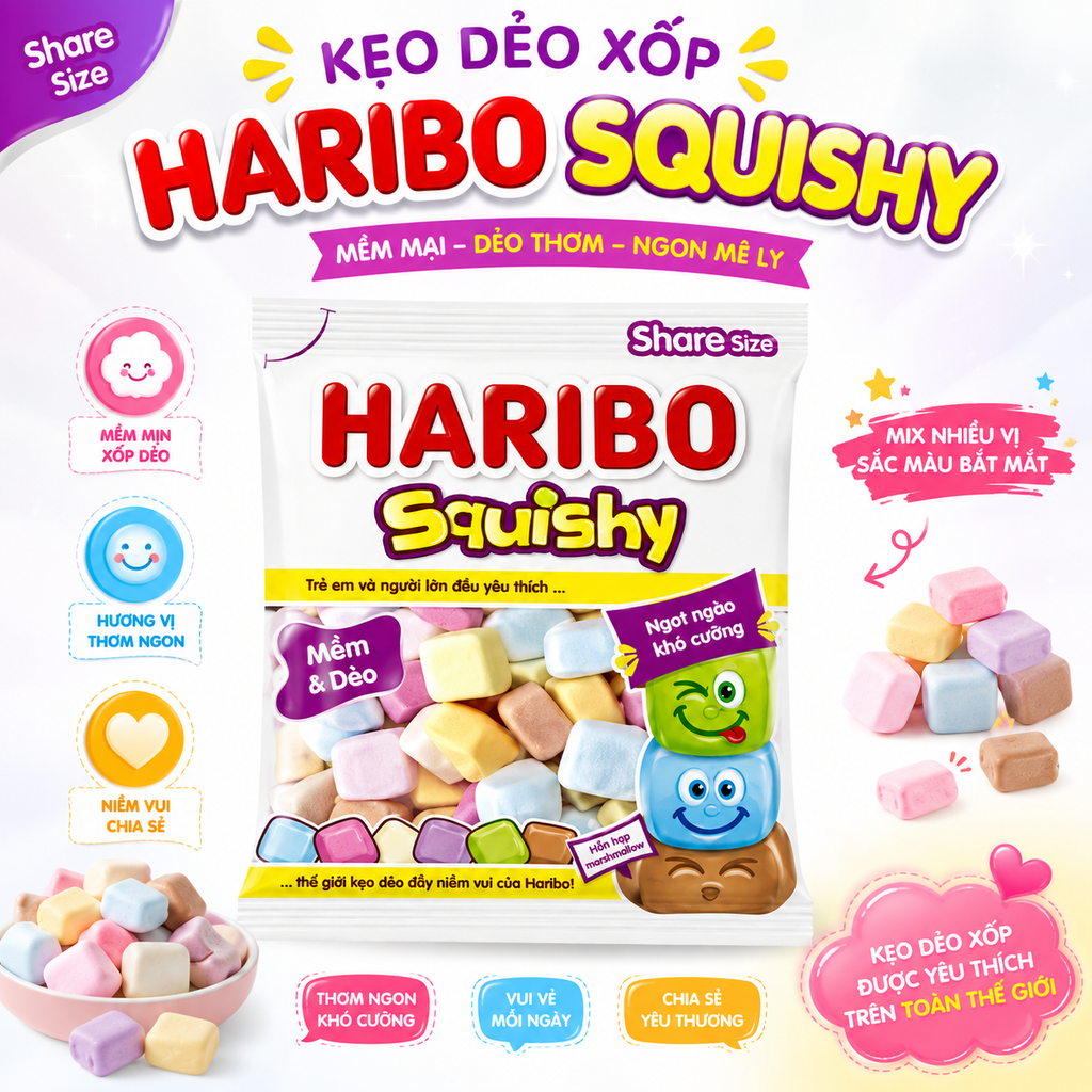 Kẹo Dẻo Haribo Squishy - Gói 80g