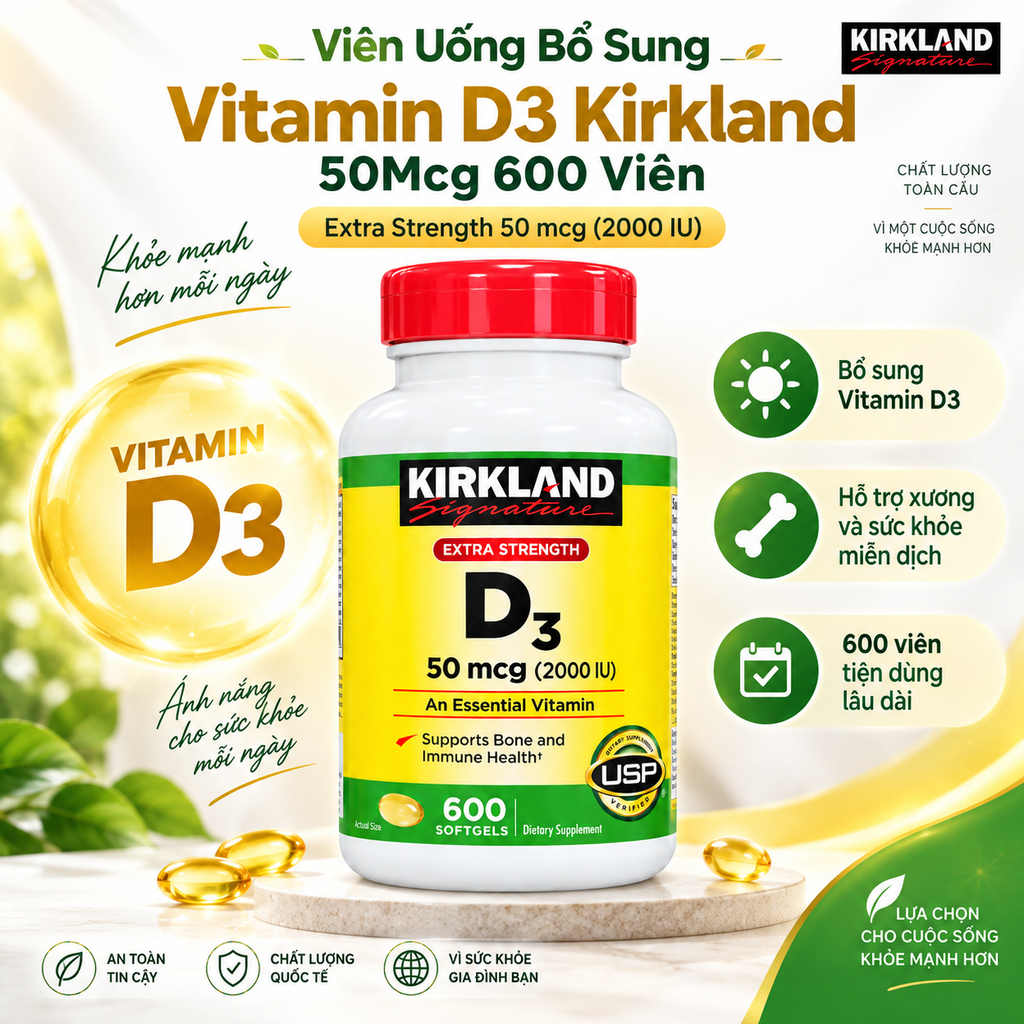 Viên Uống Bổ Sung Vitamin D3 Kirkland - 600 Viên