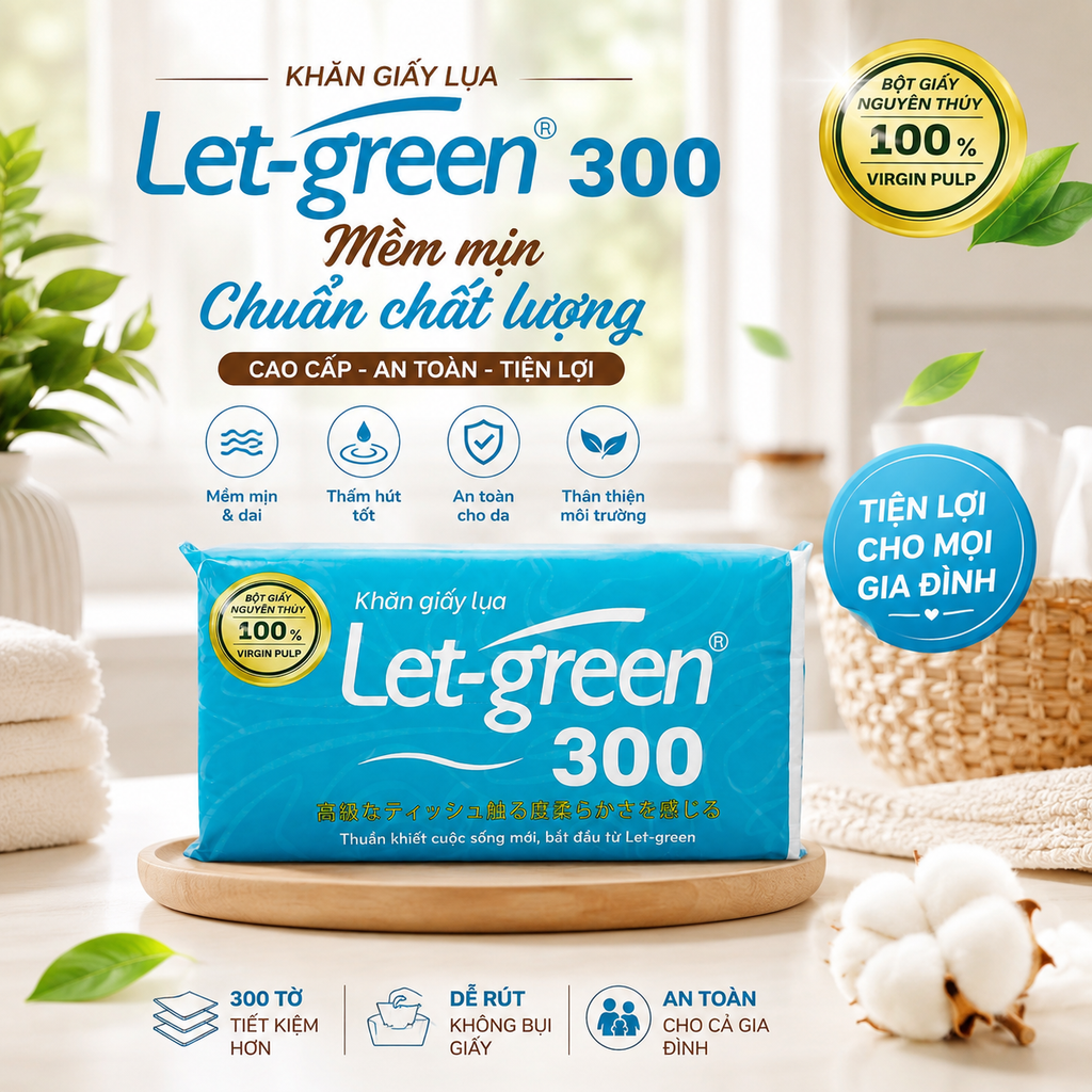 Khăn Giấy Lụa Let Green - 300 Tờ