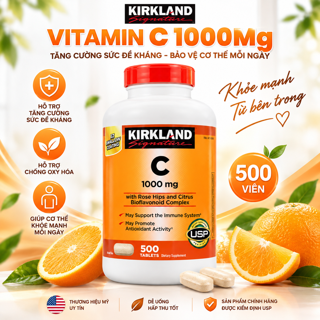 Viên Uống Vitamin C 1000mg Kirkland - 500 Viên